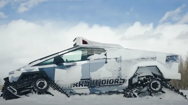 Tesla Cybertruck превратили в брутальный снегоход на гусеницах